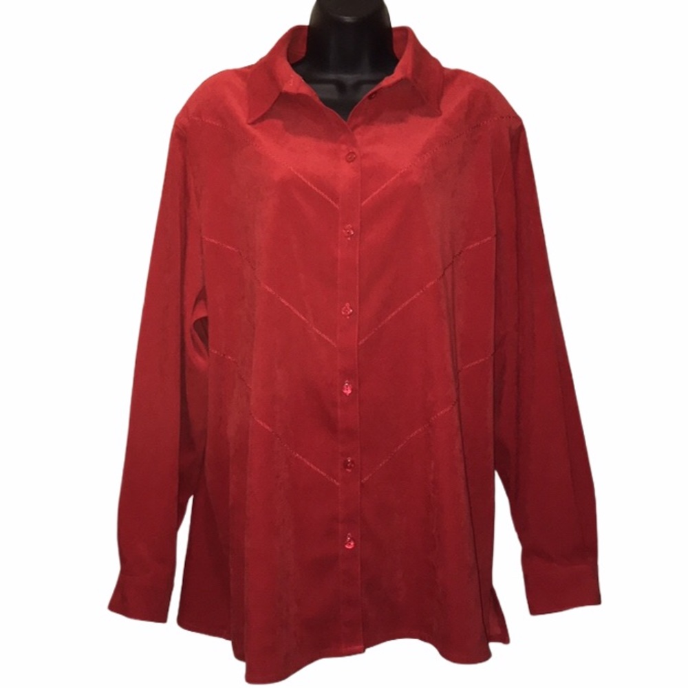 ALIA Red Button Blouse~plus 18W~feels like suede